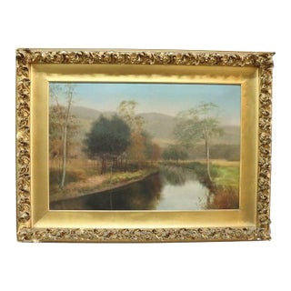 Hudson River School Oil on Canvas Landscape Painting by Gregory Hollyer C1900 For Sale