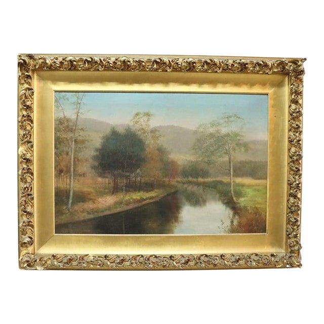 Hudson River School Oil on Canvas Landscape Painting by Gregory Hollyer C1900 For Sale