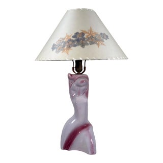 Mid Century Yasha Heifetz Female Nude Ceramic Table Lamp With Pressed Flower Shade For Sale