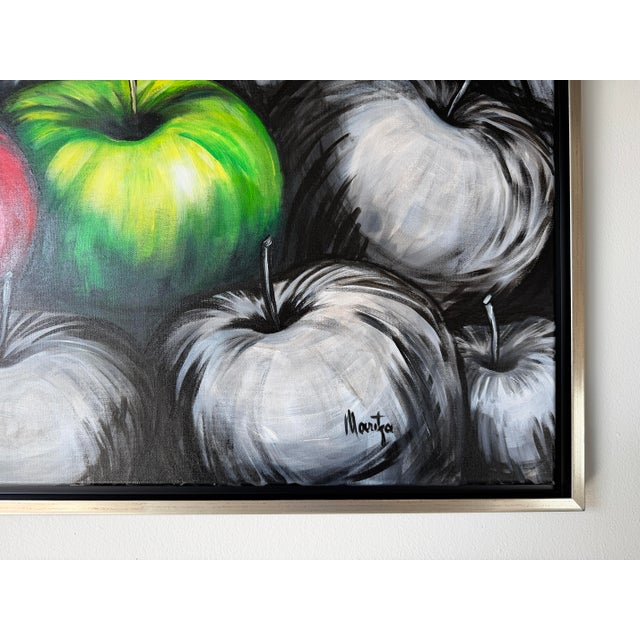Modern Maritza Still Life Apples Acrylic on Canvas Painting, Framed For Sale - Image 9 of 12