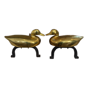Pair of Vintage Brass Duck Andirons