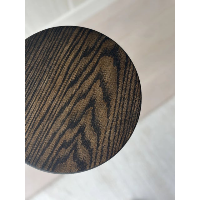 Contemporary Vintage Blackened Oak Three Legged Stool For Sale - Image 3 of 3