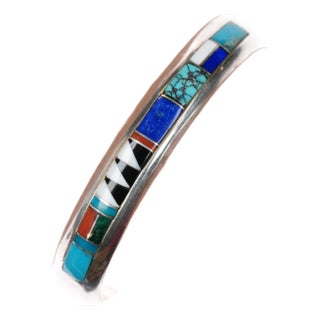 6 1/8" Marlene Watson Navajo - Calvin Begay channel inlay sterling cuff bracelet For Sale