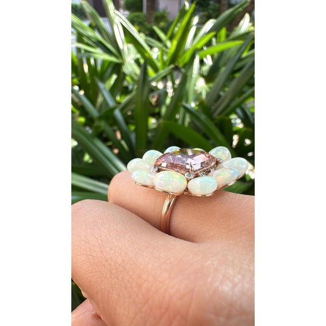 Set in 18k Gold, 9.87 Carats Tourmaline, Ethiopian Opal & Diamonds Cocktail Ring, Size 6 For Sale - Image 9 of 10
