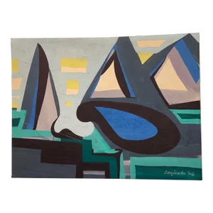 1948 Modernist Abstract Gouache Painting by E. Burton