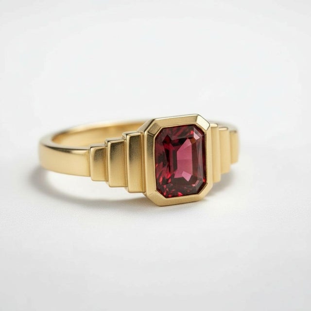 Modern Garnet Solitaire Ring for Men Silver, Gold, Size 10 For Sale - Image 3 of 5