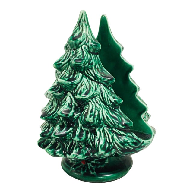 Vintage Glazed Ceramic Christmas Napkin Holder For Sale