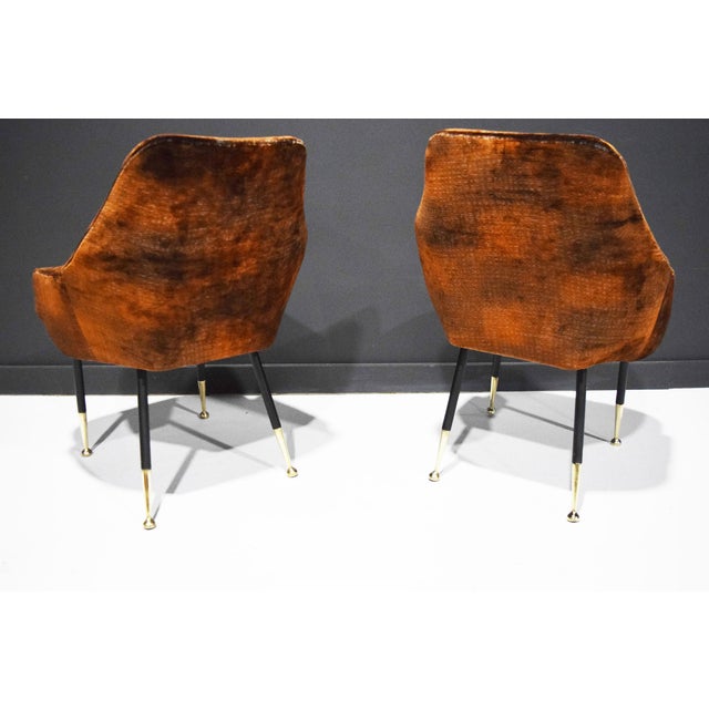 1950s Italian Arm Chairs, 1950s, in Parisien Velvet With Brass Tipped Legs For Sale - Image 5 of 8