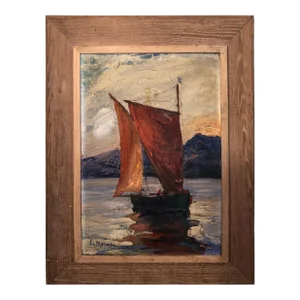 Signed Impasto on Board of Sailboat