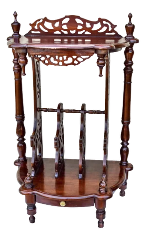 Mid 20th Century Hand-Carved Victorian Wooden Accent Table W/ Drawer