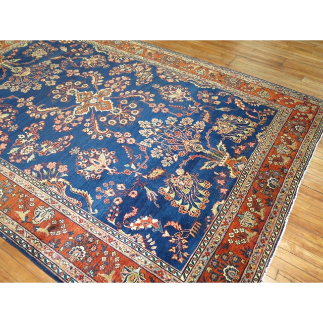 Antique Zabihi Collection Royal Blue Mohajeran Persian Sarouk Rug - 7'1" x 10'6" For Sale - Image 4 of 9