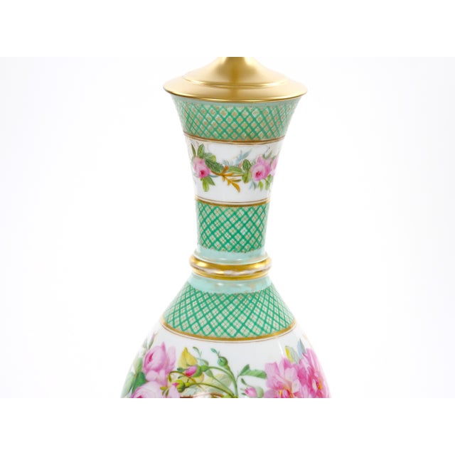 Early 19th Century French Pair Neoclassical Floral Paris Porcelain Urns Mounted Lamps, Circa 1800 For Sale - Image 5 of 11