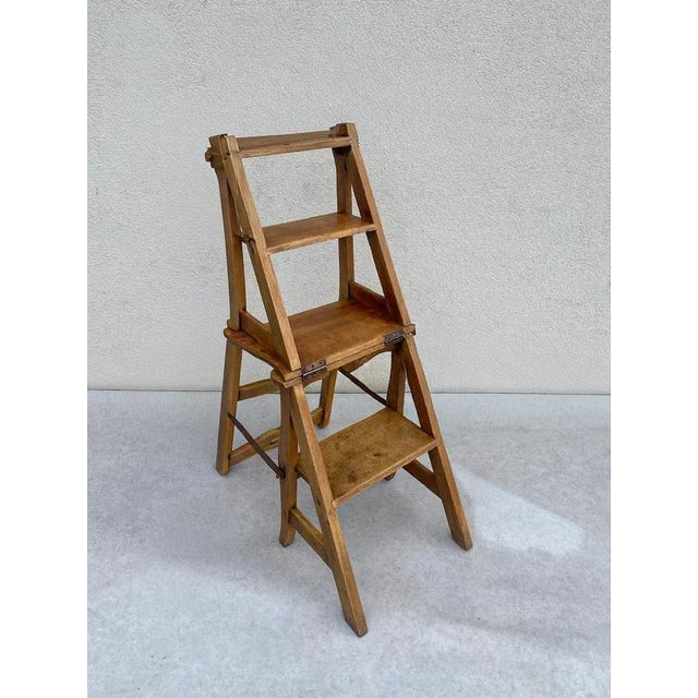 Late 19th Century Metamorphic Wooden Folding Library Stepladder Chair, 1890s For Sale - Image 4 of 18
