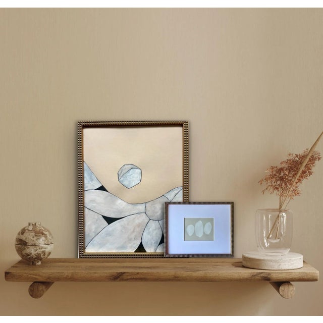 Contemporary abstract landscape painting on French hand crafted cotton paper. Framed in gold frame Includes certificate of...
