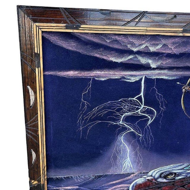 Mid-Century Native Archer & Eagle Oil Velvet in Carved Frame by Ernesto Sanchez For Sale In Los Angeles - Image 6 of 8