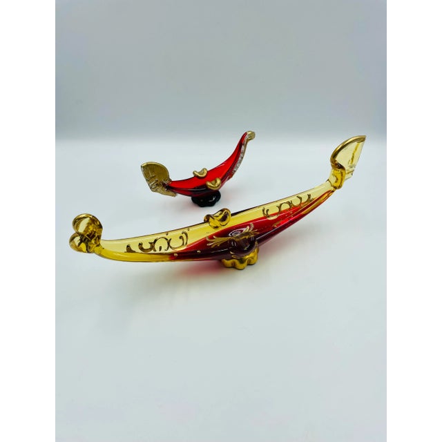 Mid 20th Century Ruby & Gold Murano Art Glass "Gondola" Sculptures - Set of 2 For Sale - Image 13 of 13