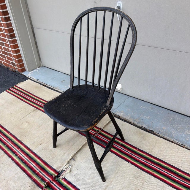 Black Antique Black Painted Bow-Back Kitchen Windsor Side Chair, Ca. 1800 For Sale - Image 8 of 12