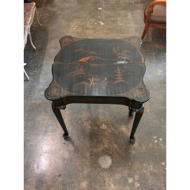 19th Century English Green Lacquer Chinoiserie Flip-Top Game Table For Sale - Image 16 of 18