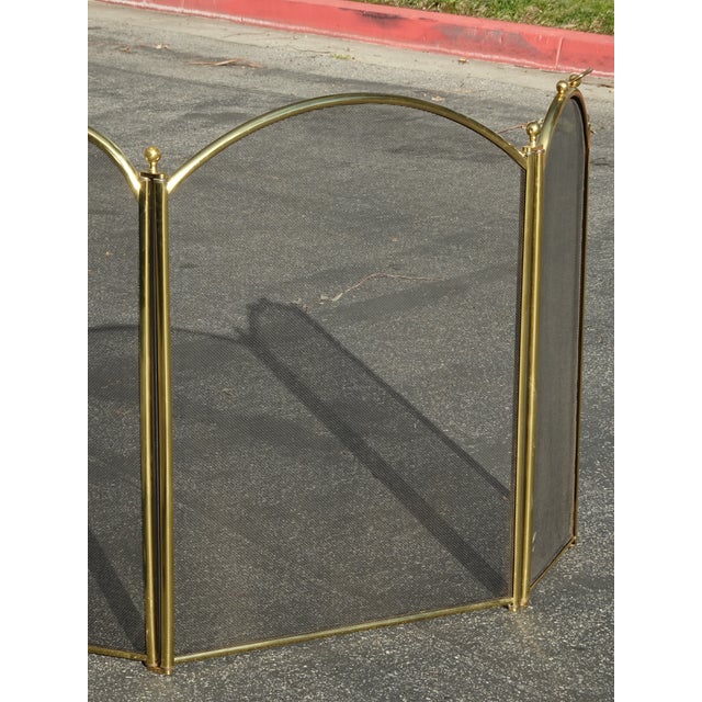 1990s Vintage French Country Neoclassical Three Panel Gold Fireplace Screen W Finials For Sale - Image 5 of 17