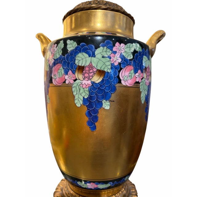 Art Deco 1910s Rare Pickard Artist E. Tolpin Hand-Painted Gold Gilt Porcelain Urn Table Lamp For Sale - Image 3 of 5