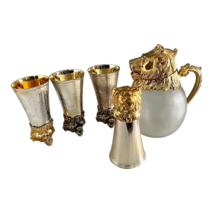 Mid 20th Century Lion Stirrup Cups with Lion Head Pitcher - Set of 5