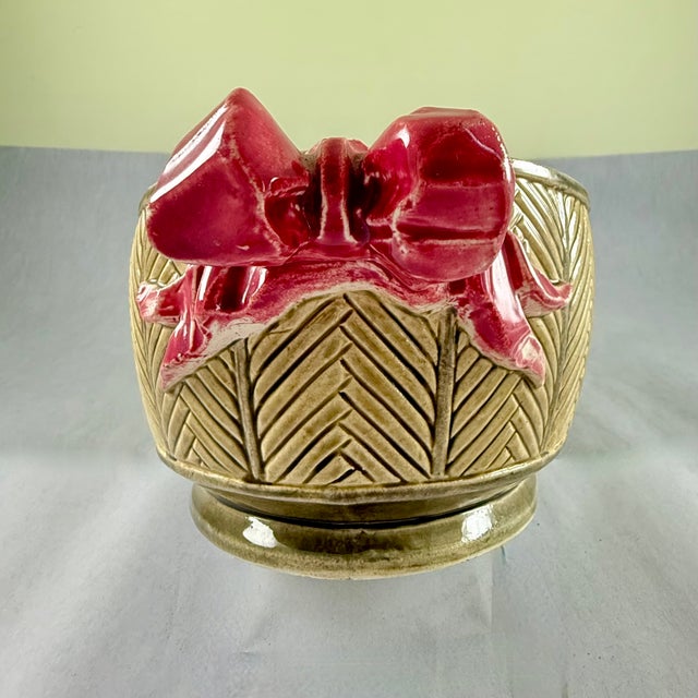Tan French Majolica Choisy Le Roi Egg Basket & Bows Lidded Tureen For Sale - Image 8 of 18