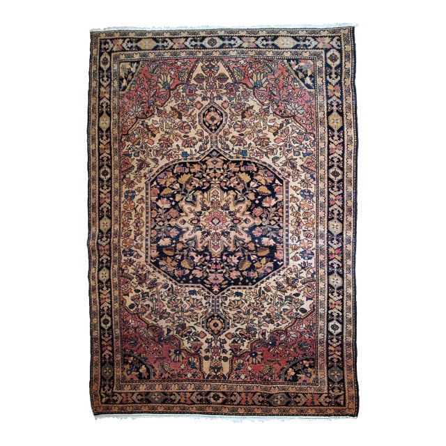 1900s, Handmade Antique Persian Sarouk Farahan Rug 4' X 6.3' For Sale