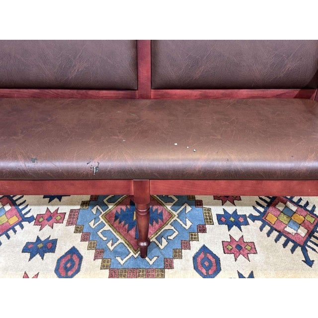 English Bench in Beech and Imitation Leather, 1990s For Sale - Image 6 of 12