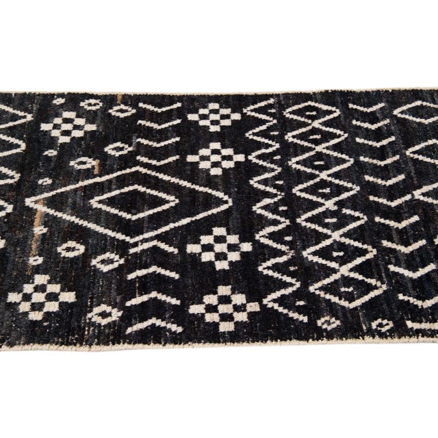 2020s Modern Moroccan Style Handmade Geometric Brown Wool Runner For Sale - Image 5 of 7