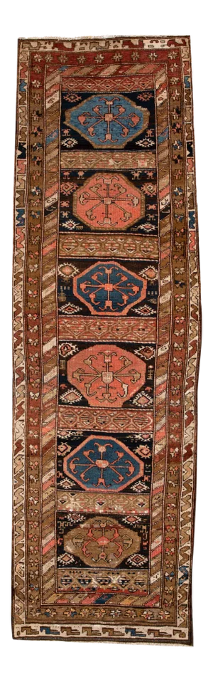Antique Persian Kurd Handmade Medallion Brown Wool Runner