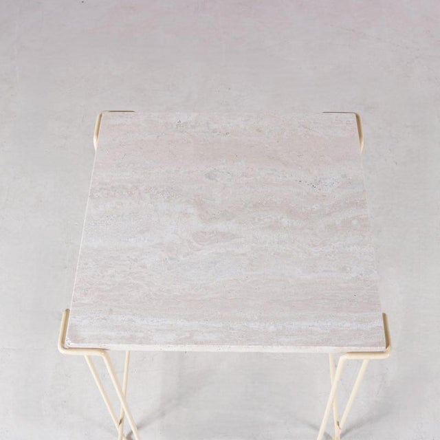 Side Table in Beige Metal Frame with Travertine Top in the style of Max Sauze, 1980s For Sale - Image 4 of 8