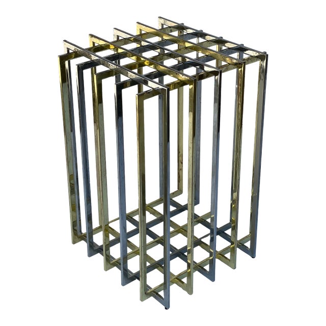 1970s Pierre Cardin Sculptural Grid Brass & Chrome Table or Desk Base For Sale
