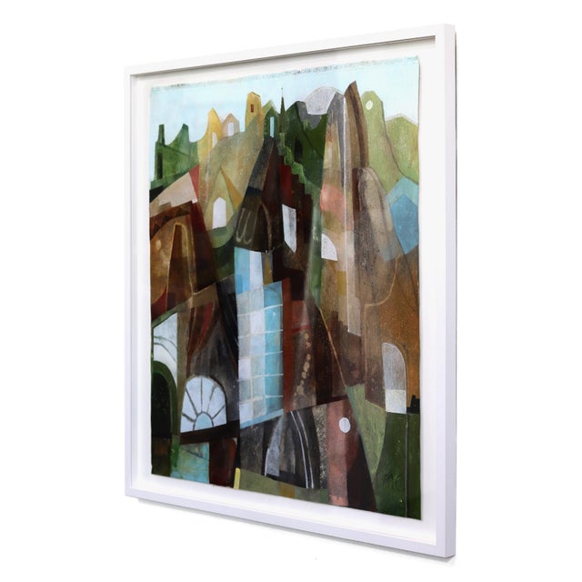 Contemporary Urban Life - Framed Original Abstract Green Landscape Acrylic Painting on Canvas by Maria C. Bernhardsson For Sale - Image 3 of 9
