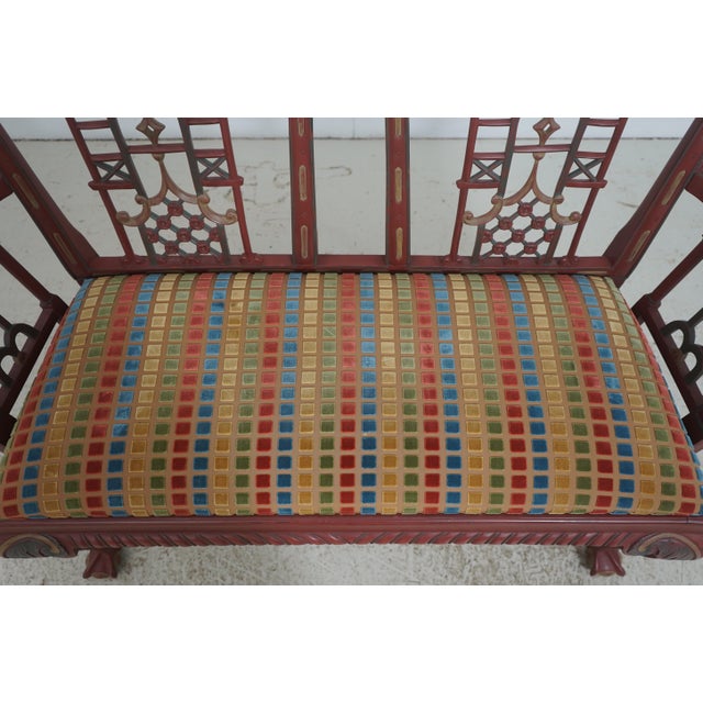 Chinese Chippendale Style Painted Finish Settee Bench For Sale - Image 14 of 18