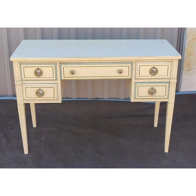 French Vintage Cream Colored Swedish Style Writing Desk For Sale - Image 3 of 9
