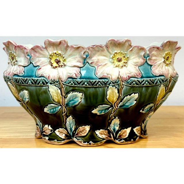 A Stunning French Art Nouveau Majolica Floral Centerpiece by Fives-Lille For Sale - Image 4 of 11