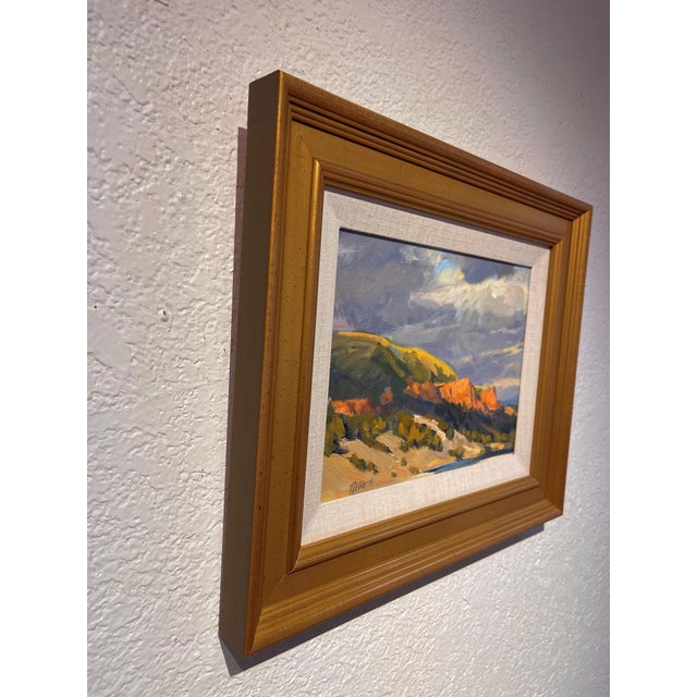 Contemporary Red Cliffs by Tim Deibler | Oil Painting of red cliffs under a cloudy sky For Sale - Image 3 of 5