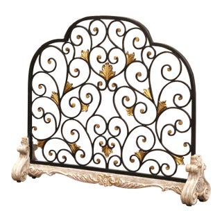 Mid-Century French Louis XV Style Wrought Iron Fireplace Screen For Sale