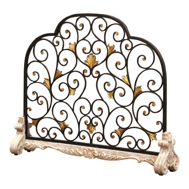 Mid-Century French Louis XV Style Wrought Iron Fireplace Screen For Sale