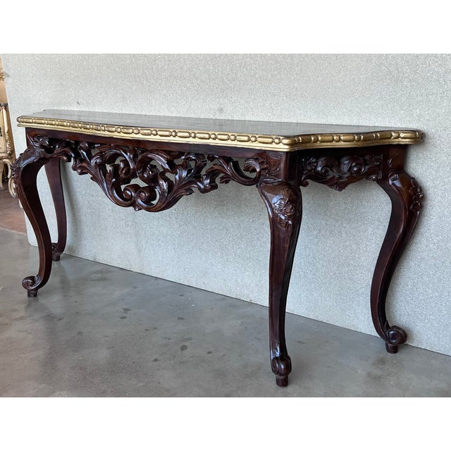Large French Regency Carved Walnut Console Table With Tilted Edges For Sale - Image 6 of 11