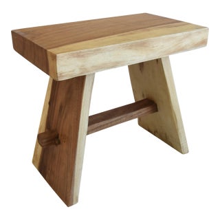 Vintage Natural Handmade Hardwood Munger Wood Side Table, Stool, or Bench For Sale