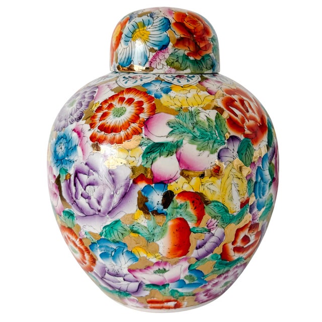 Late 20th Century Large Chinese Polychrome Millefleurs Porcelain Mirrored Ginger Jar For Sale - Image 5 of 7