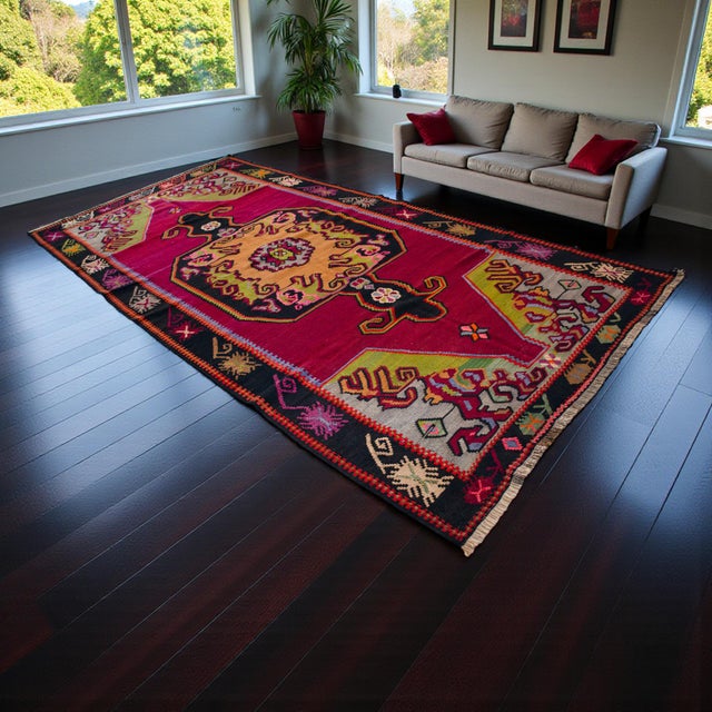 Farmhouse Vintage Turkish Rug Kilim Handwoven Large Runner Tribal Medallion - 6′2″ X 13′3″ For Sale - Image 3 of 14