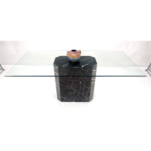 Italian Black Marble Base 35x71" Thick Glass Top Dining Conference Table For Sale - Image 10 of 14