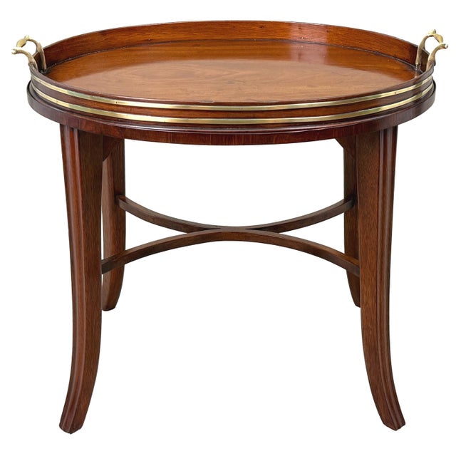 Georgian Mahogany Oval Tray on Stand with Brass Bound Decoration, 1800 For Sale - Image 9 of 13