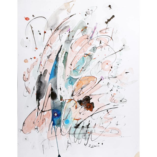 Untitled - Pink and Blue, Robert Kautz Acrylic and Mixed Media on Paper, Signed in Pen For Sale