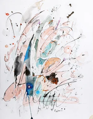 Untitled - Pink and Blue, Robert Kautz Acrylic and Mixed Media on Paper, Signed in Pen