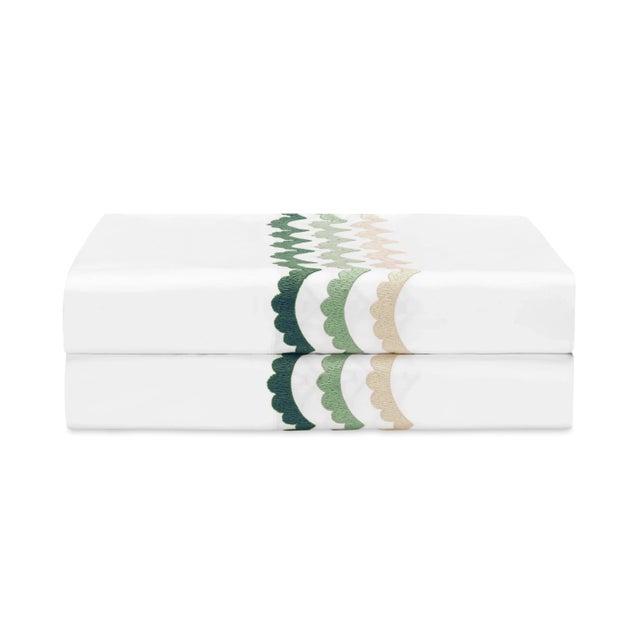 Contemporary Celerie Kemble + Hamburg House Green Scallop Standard Pillow Cases - Set of 2 For Sale - Image 3 of 3