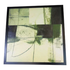Large Black Gray White and Olive Green Abstract Decorative Painting Signed