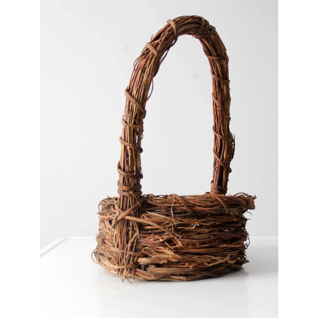 Mid 20th Century Vintage Rustic Twig Basket For Sale - Image 5 of 12